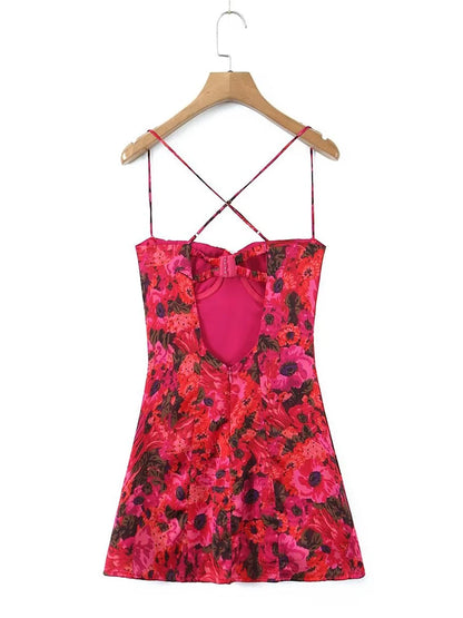 Vintage Floral Print Mini Dress - Nxt Moda