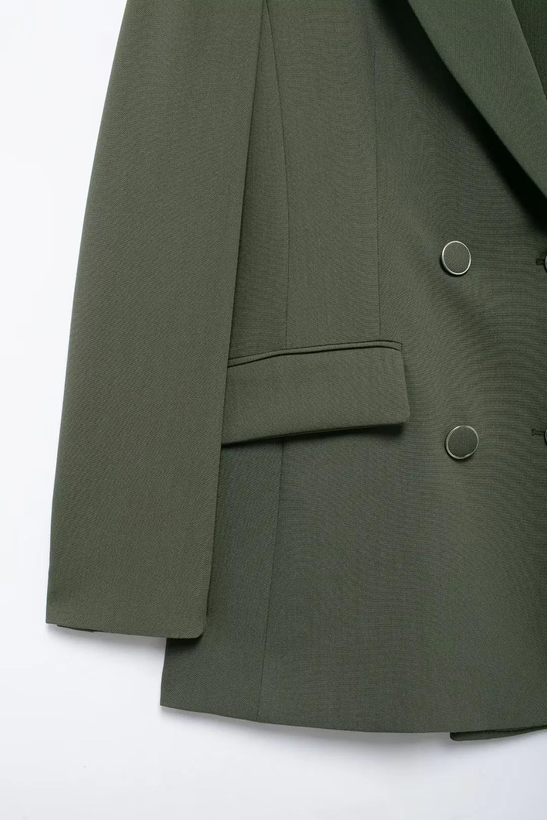 Olive 2-Piece Double-Breasted Blazer and Straight Pants Set