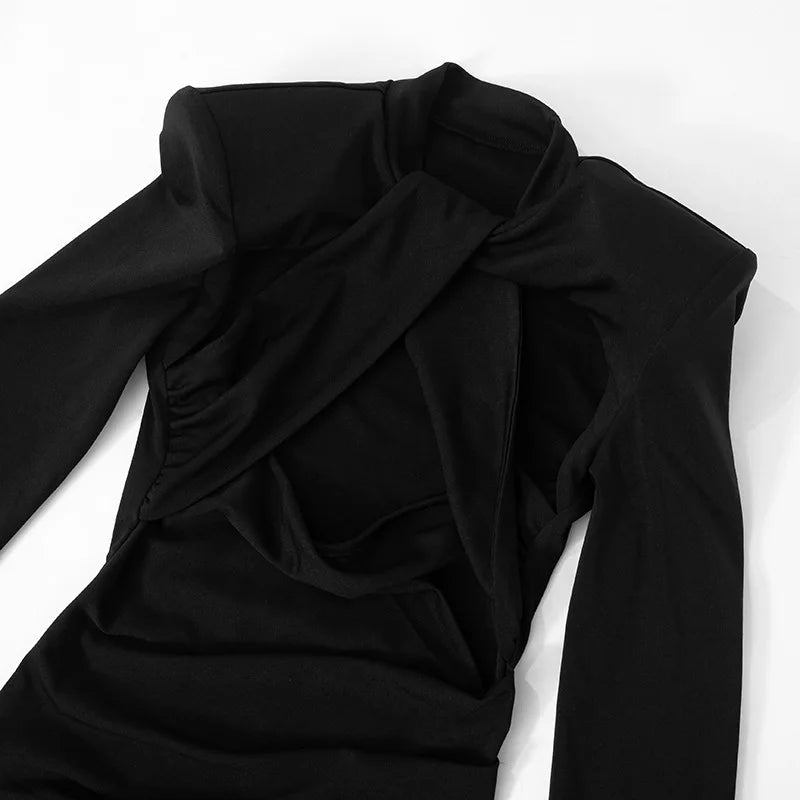 Sexy Women Low Cut Out Elegant Black Mini Wrap Dress