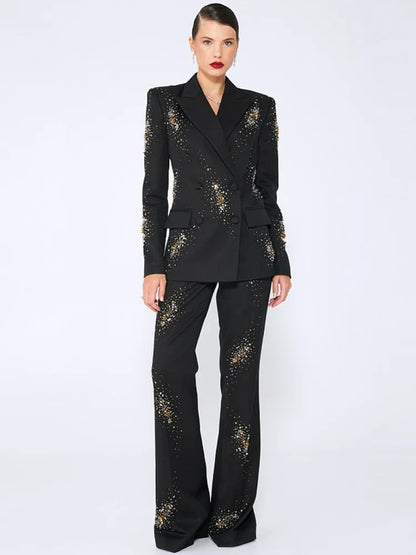 Luxury Embroidered Blazer and Bell Bottom Pants 2-Piece Set