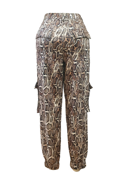 Women's High-Waisted Snakeskin Print Joggers with Pockets