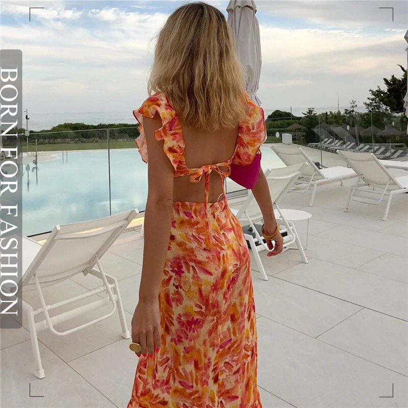 Sleeveless Sexy Party Dress Print Ruffle Dress Woman Ruched - Nxt Moda