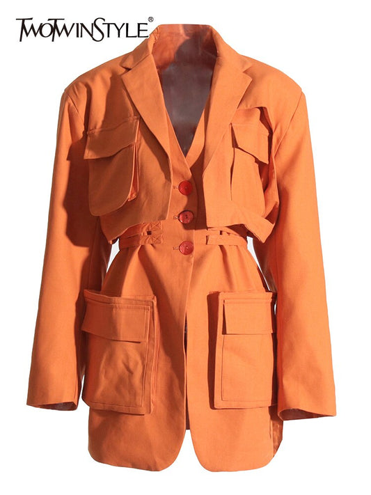 Twotwinstyle Orange Loose Blazer Jacket - Nxt Moda