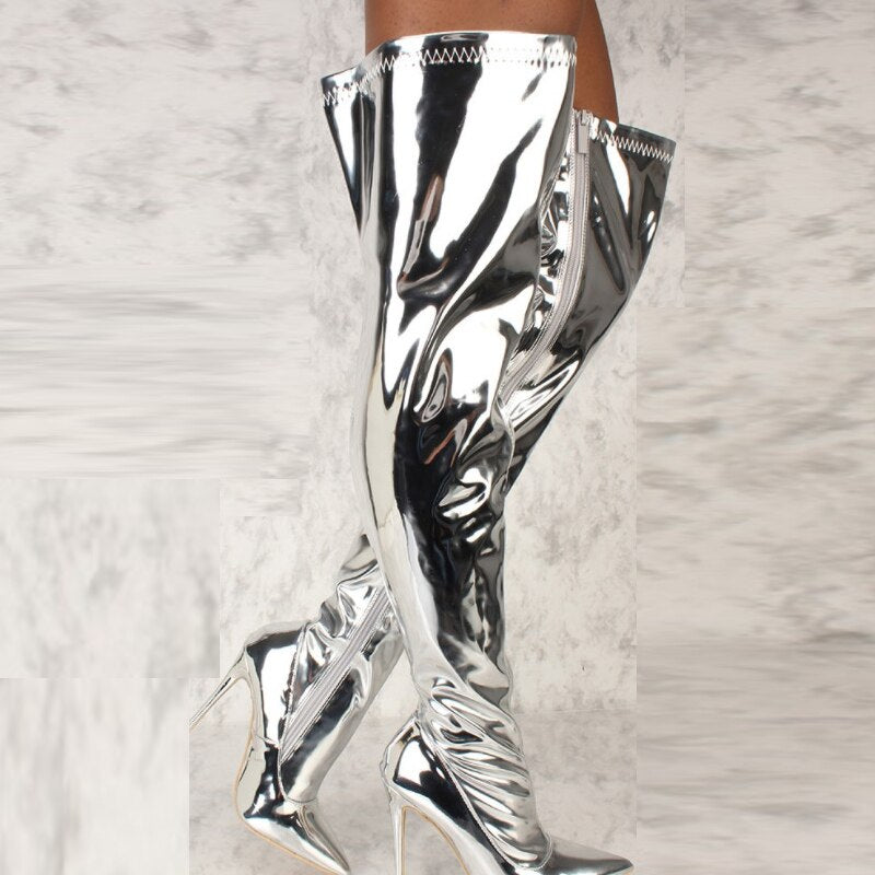 Mirror Thigh High Boots - Nxt Moda