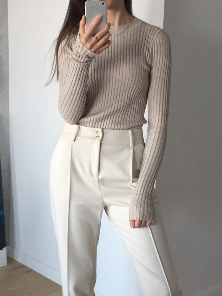 Women Sweater Pullover Basic Rib Sweater - Nxt Moda