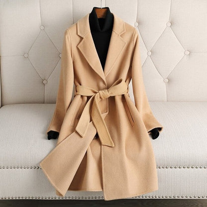 Women Wool Coat With Belt - Nxt Moda