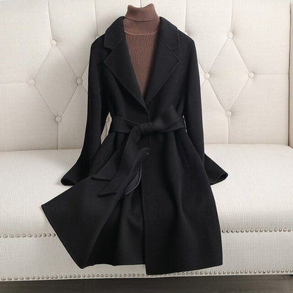 Women Wool Coat With Belt - Nxt Moda