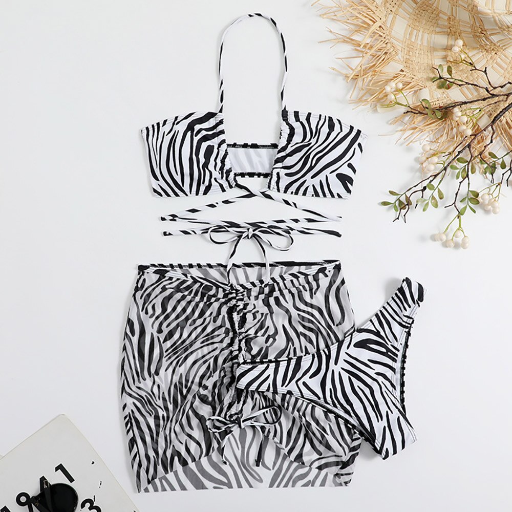 Women's Striped Print Mesh Bikini Set - Nxt Moda