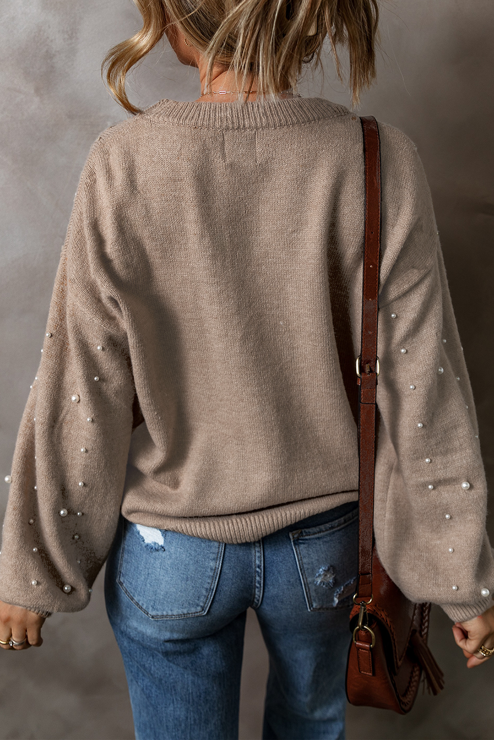 Smoke Gray Plus Size Pearl Pullover Sweater - Nxt Moda