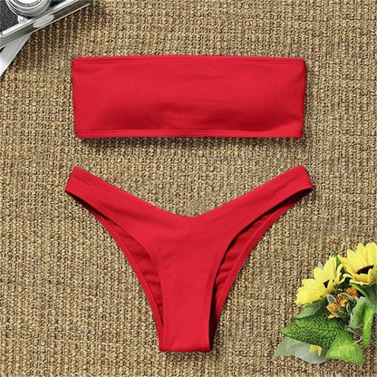 Simple Two Piece High Waisted Bikini Set - Nxt Moda