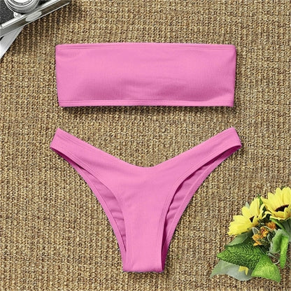 Simple Two Piece High Waisted Bikini Set - Nxt Moda