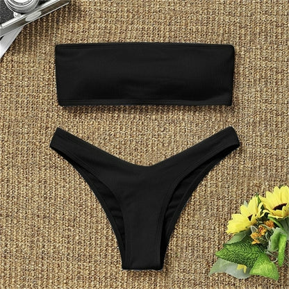 Simple Two Piece High Waisted Bikini Set - Nxt Moda