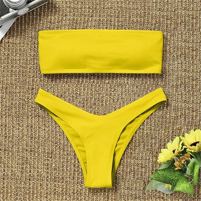 Simple Two Piece High Waisted Bikini Set - Nxt Moda