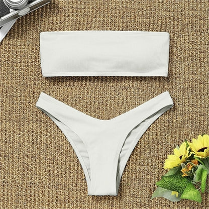 Simple Two Piece High Waisted Bikini Set - Nxt Moda