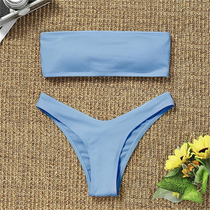 Simple Two Piece High Waisted Bikini Set - Nxt Moda